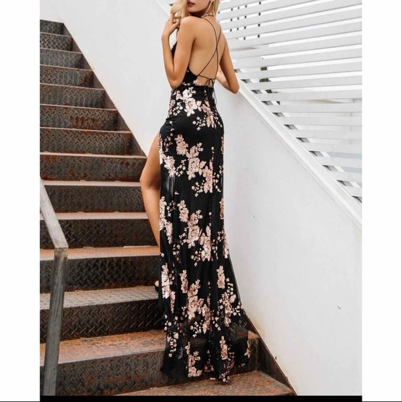 Dresses & Skirts - Formal Gown with split thigh, backless and sequined mesh